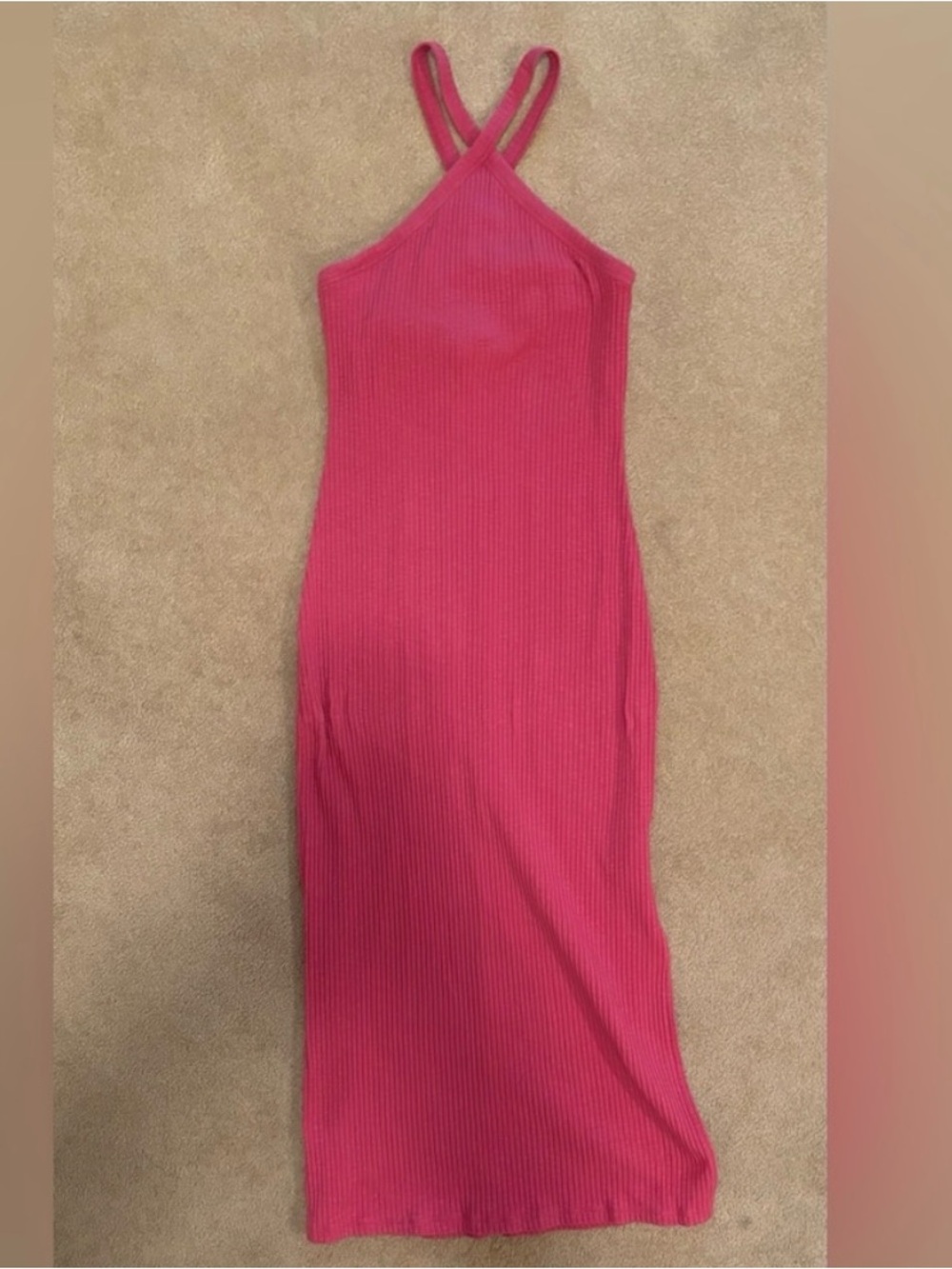 Rose Pink Halter Ribbed Midi Dress Size M
